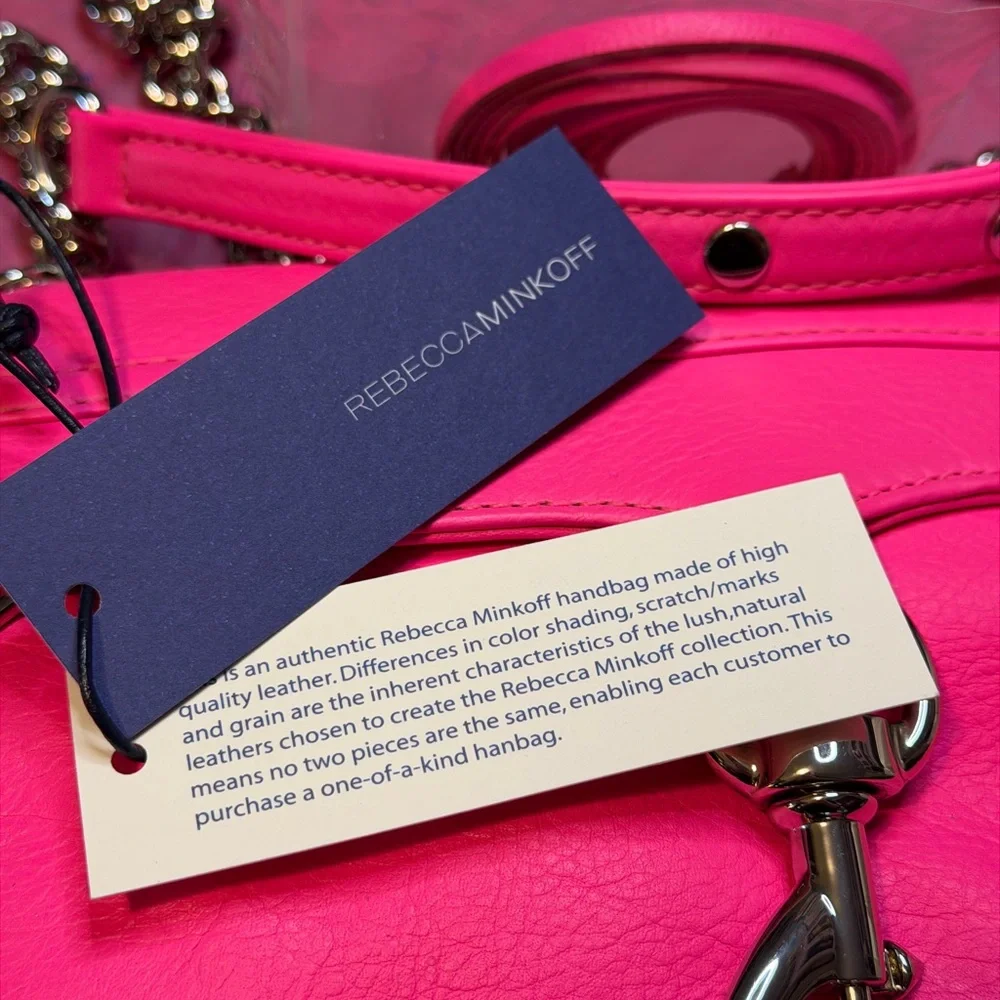 Rebecca Minkoff Mini M.A.C Electric Pink Leather Crossbody Bag Purse Chain Strap - Picture 15 of 17